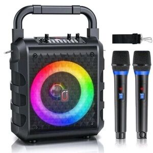 Portable Bluetooth Speaker Sub woofer Heavy Bass Sound System Party+2 Microphone